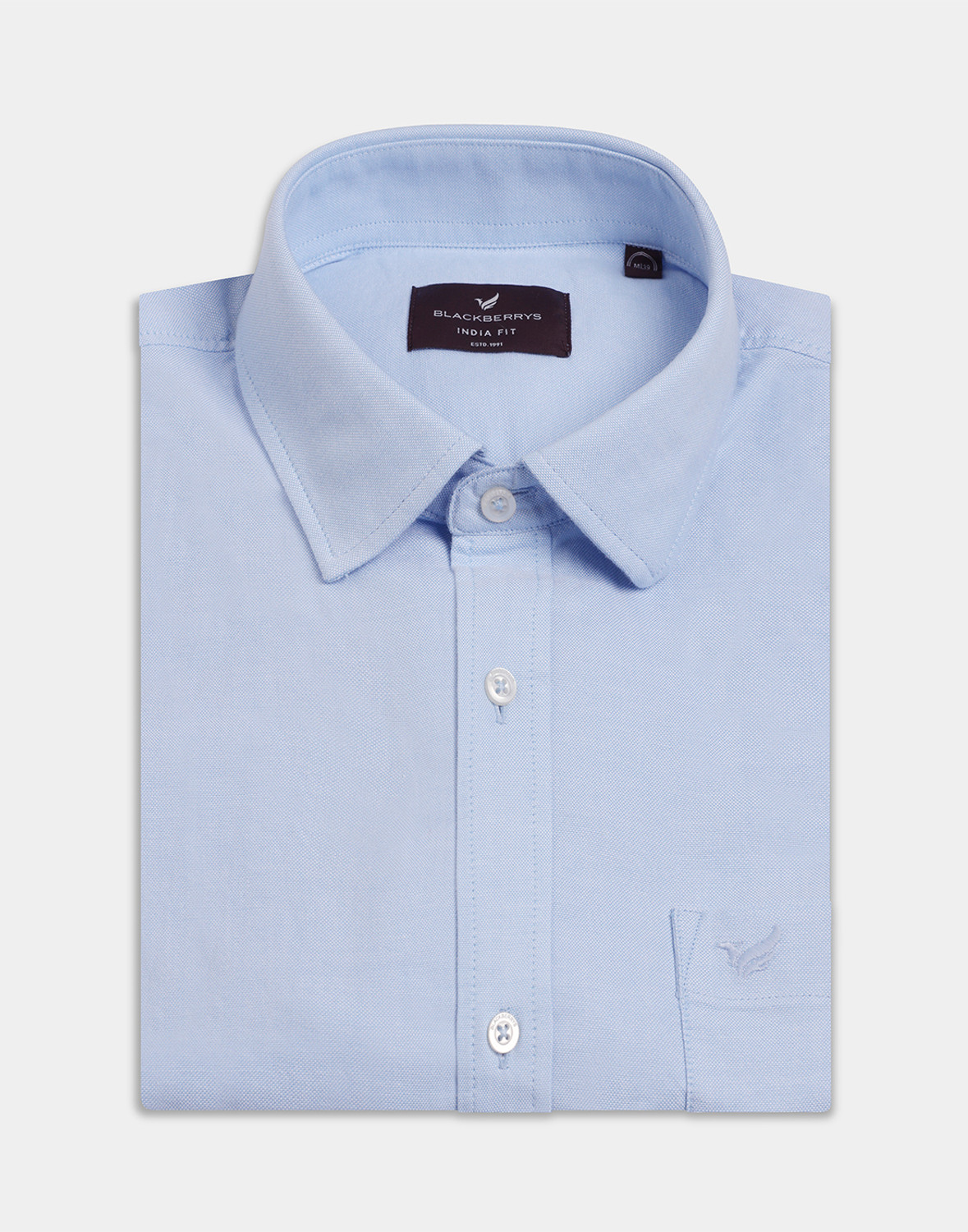 Image of Blackberrys Men Solid Casual Light Blue Shirt