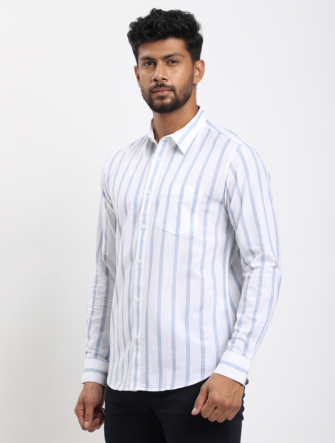Image of INDIAN TERRAIN Men Striped Casual White Shirt