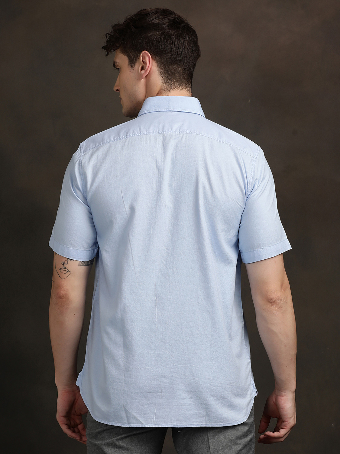 Image of TURTLE Men Solid Casual Light Blue Shirt