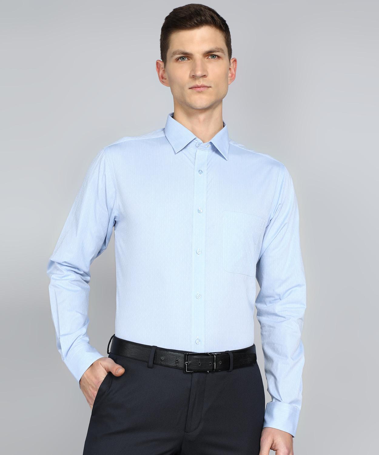 Image of Raymond Men Self Design Formal Light Blue Shirt