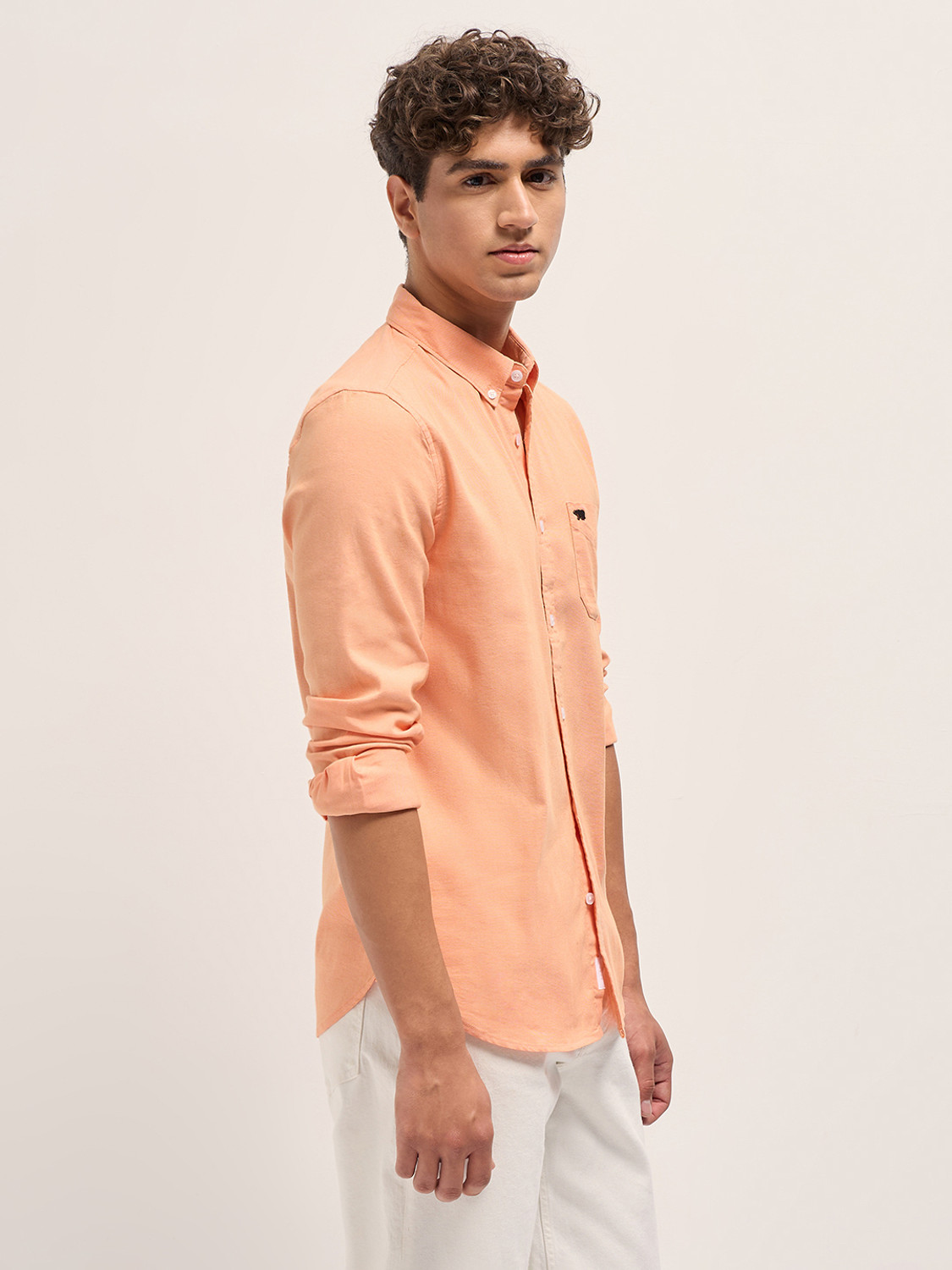 Image of THE BEAR HOUSE Men Solid Casual Orange Shirt