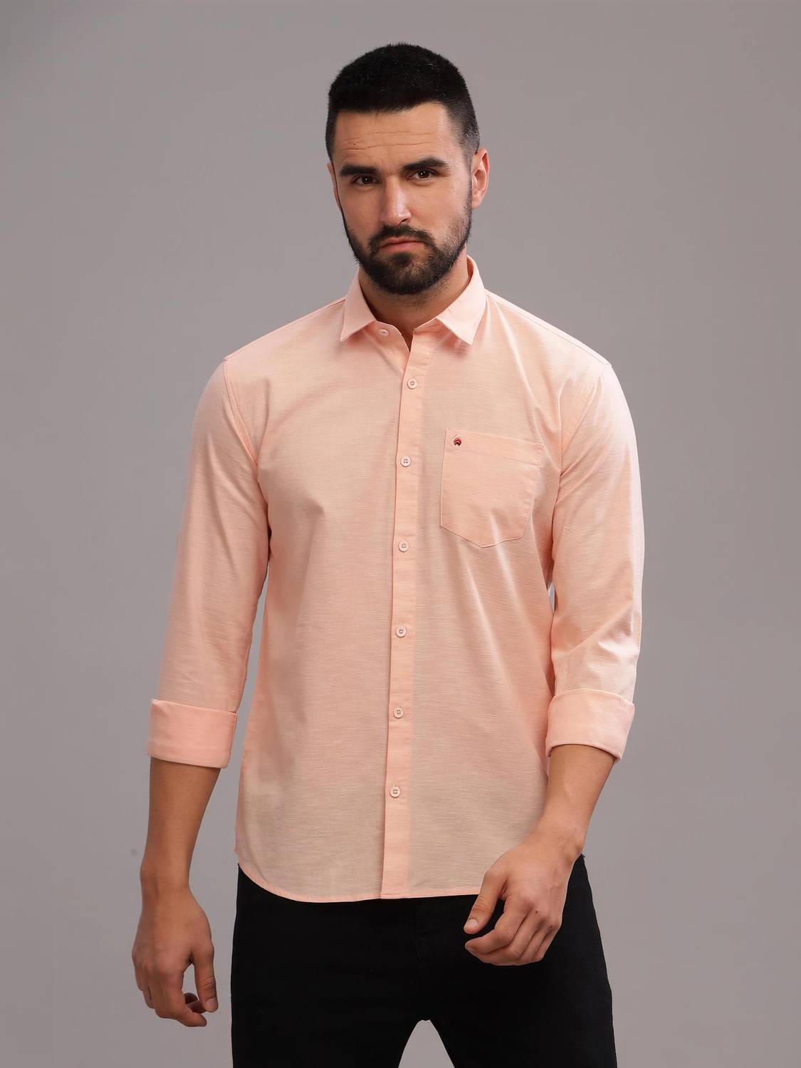 BLUE SQUAD Men Orange Cotton Shirt - Image 1