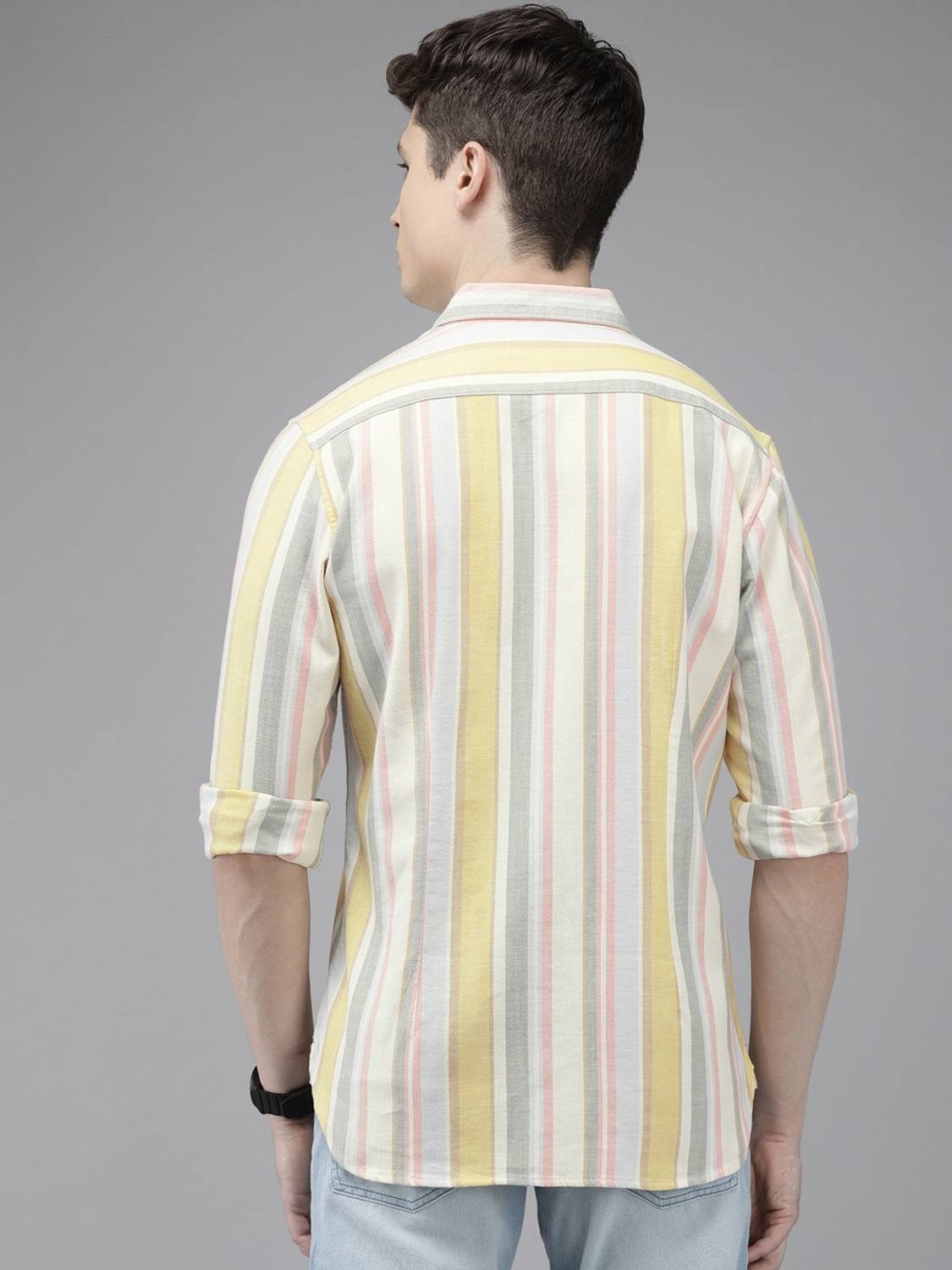 Men Slim Fit Striped Button Down Collar Casual Shirt - Image 2