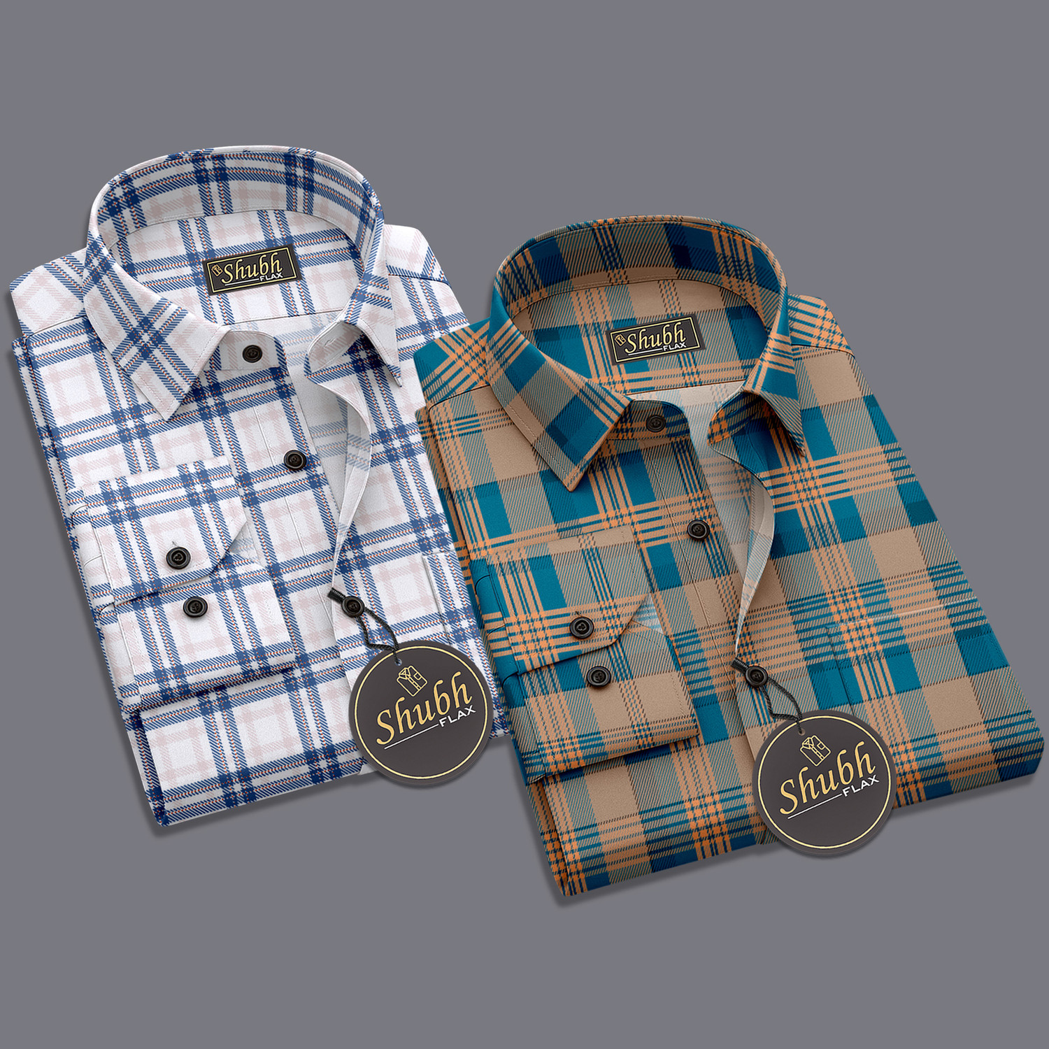 Image of SHUBHFLAX Men Checkered Casual Light Blue, Light Green Shirt