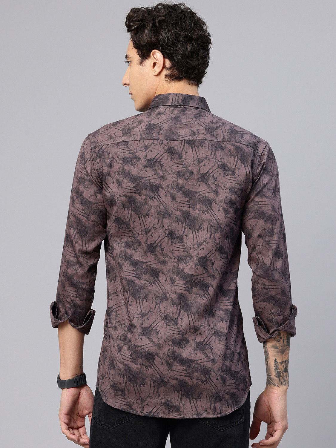 Image of Majestic Man Men Printed Casual Purple Shirt