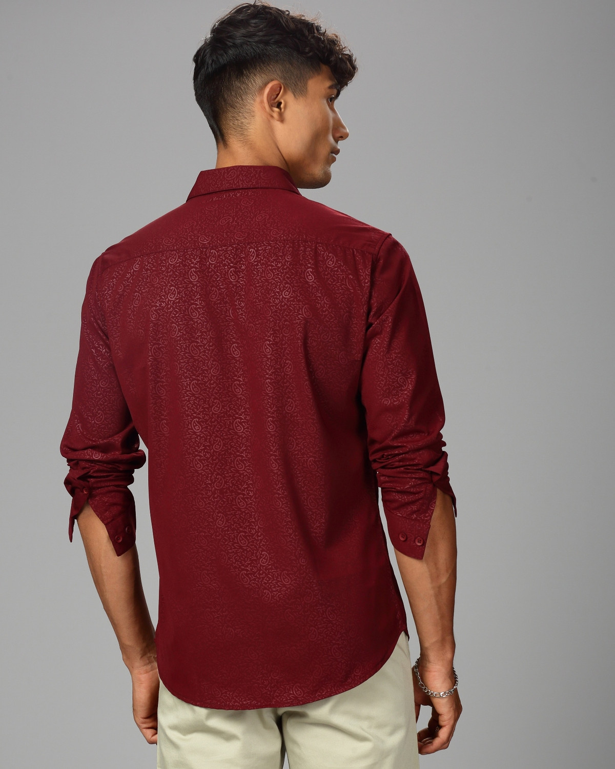 Image of British Club Men Floral Print Casual Maroon Shirt