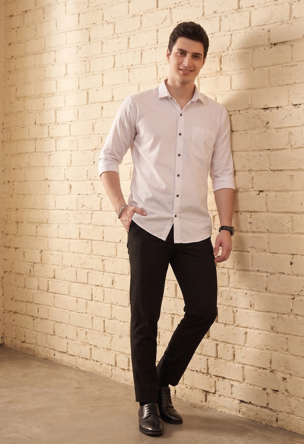 Image of FIBERMILL Men Solid Formal White Shirt