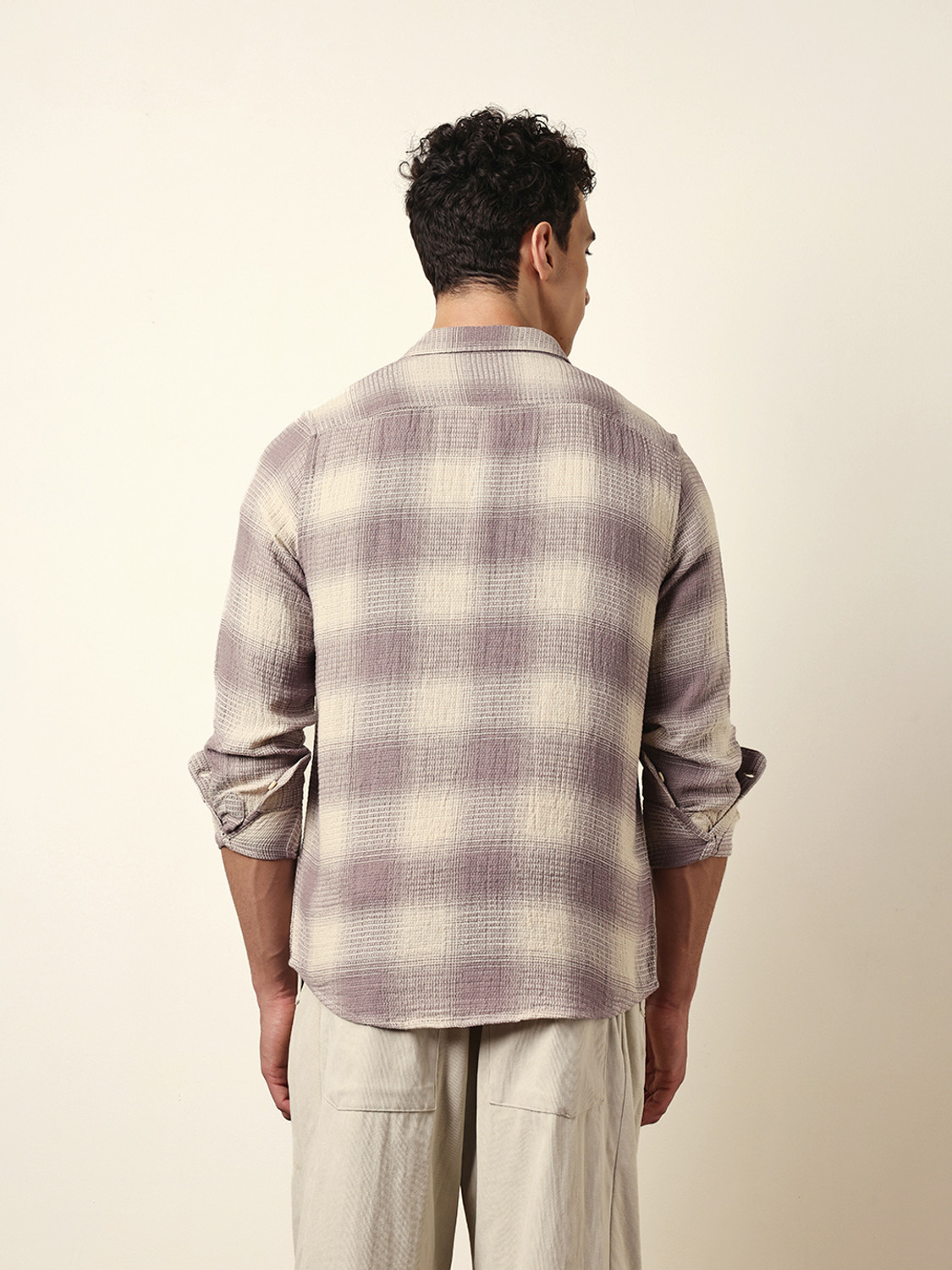 Image of THE BEAR HOUSE Men Checkered Casual Purple, White Shirt