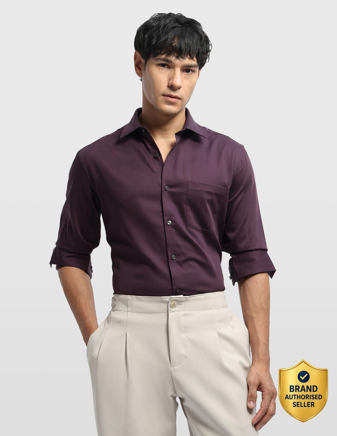 Image of ARROW Men Slim Fit Solid Spread Collar Formal Shirt
