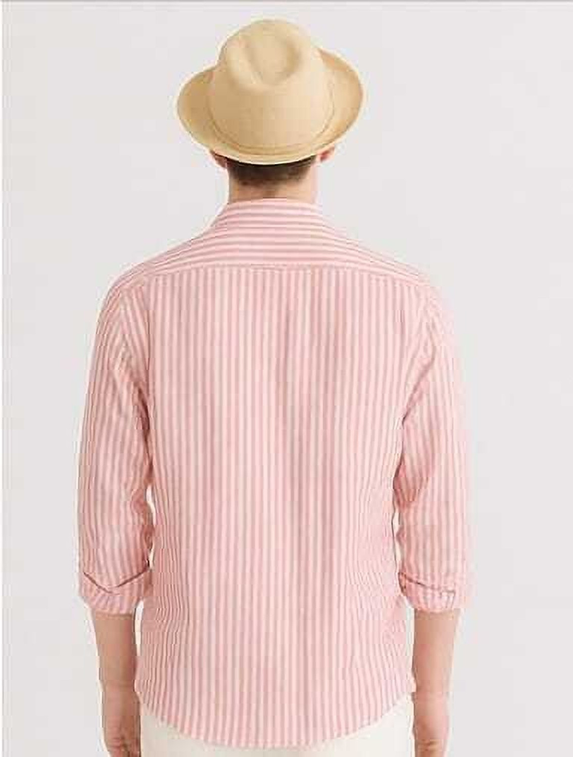 Image of KRM Men Striped Casual Pink, White Shirt