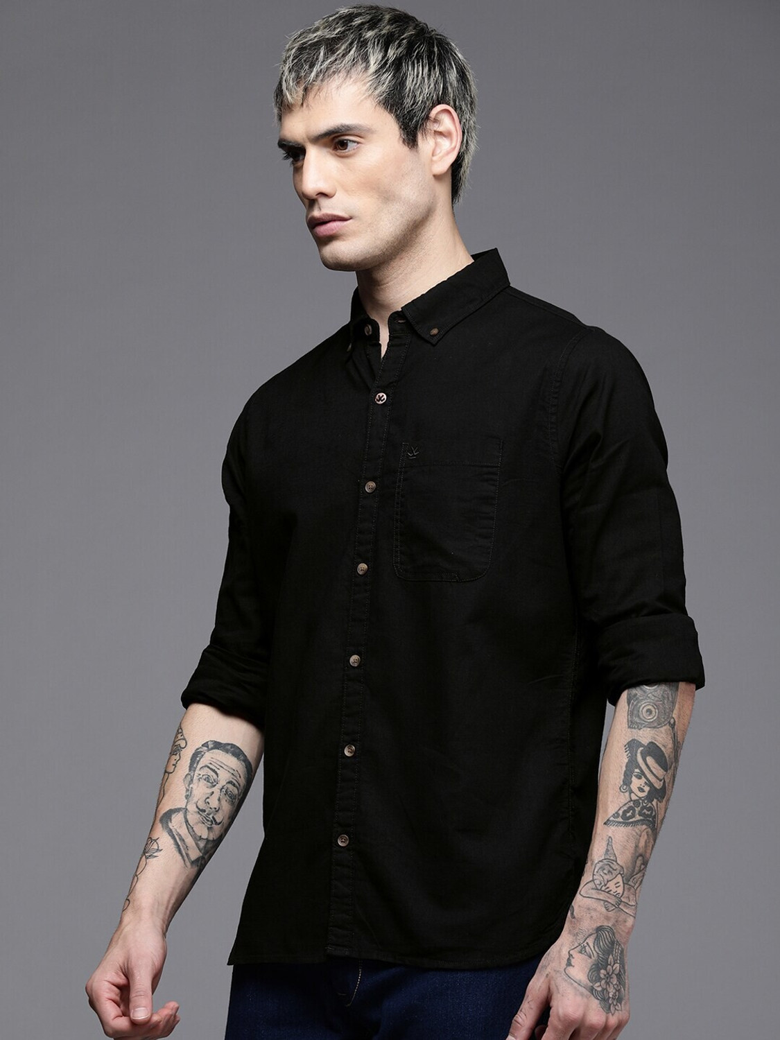 Image of WROGN Men Regular Fit Solid Casual Shirt