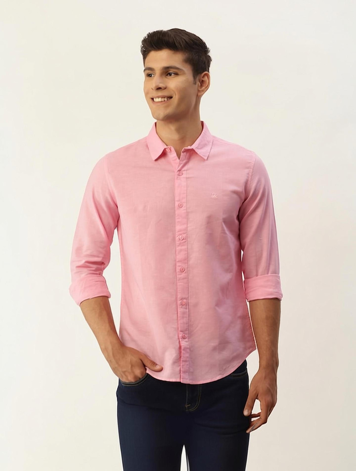 Image of United Colors of Benetton Men Solid Casual Pink Shirt
