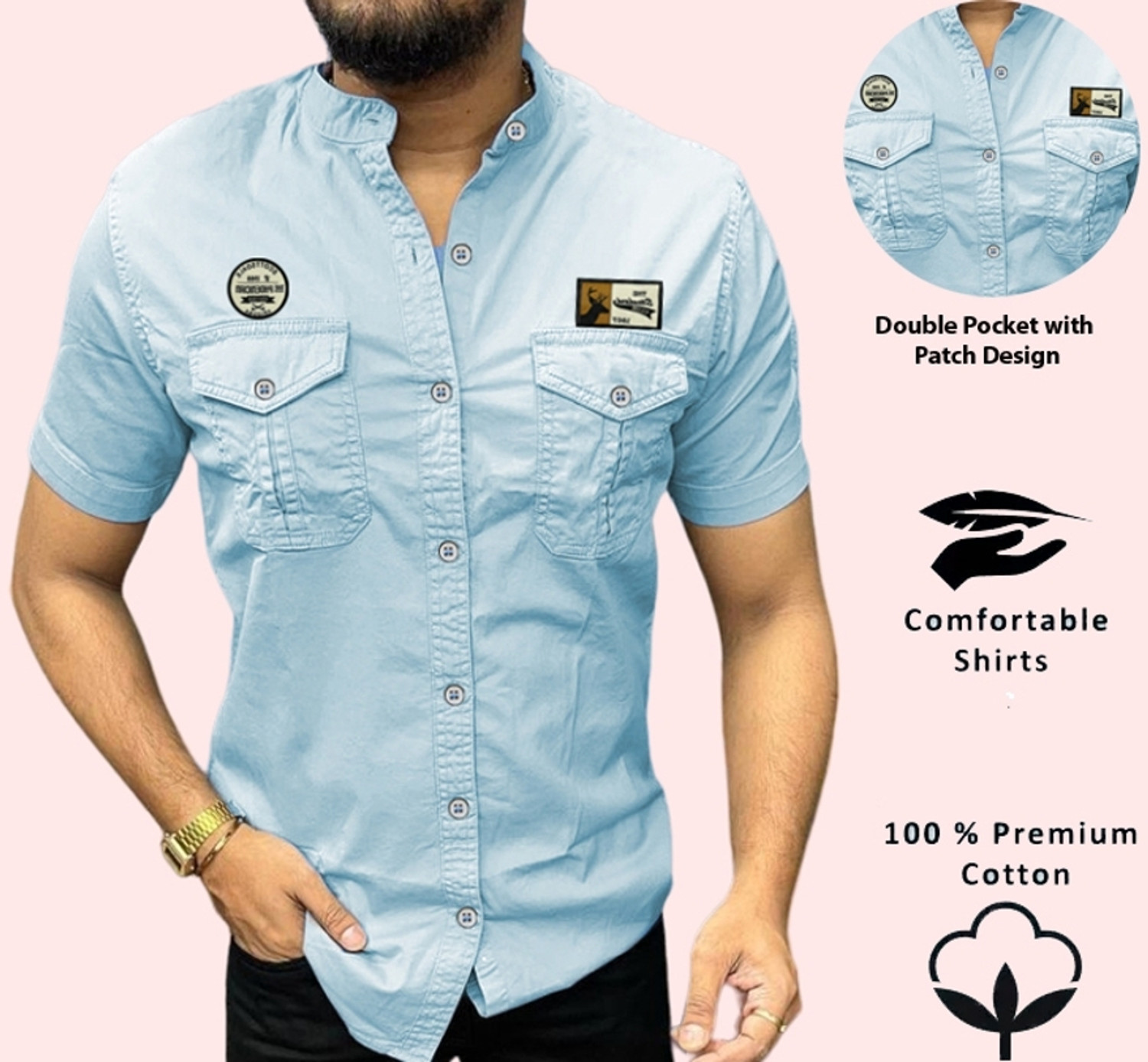 Image of SHIRTZONE Men Solid Casual Light Blue Shirt