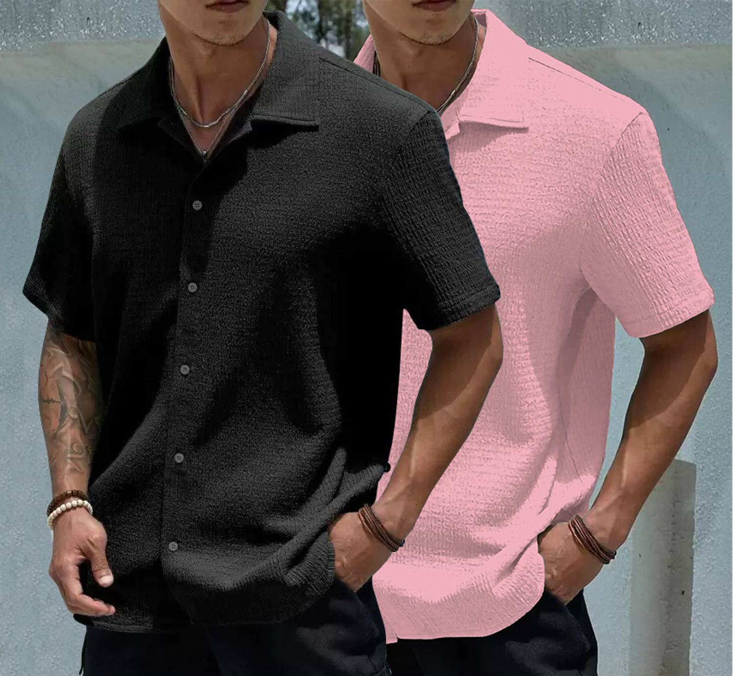 COMBRAIDED Men Solid Casual Pink, Black Shirt