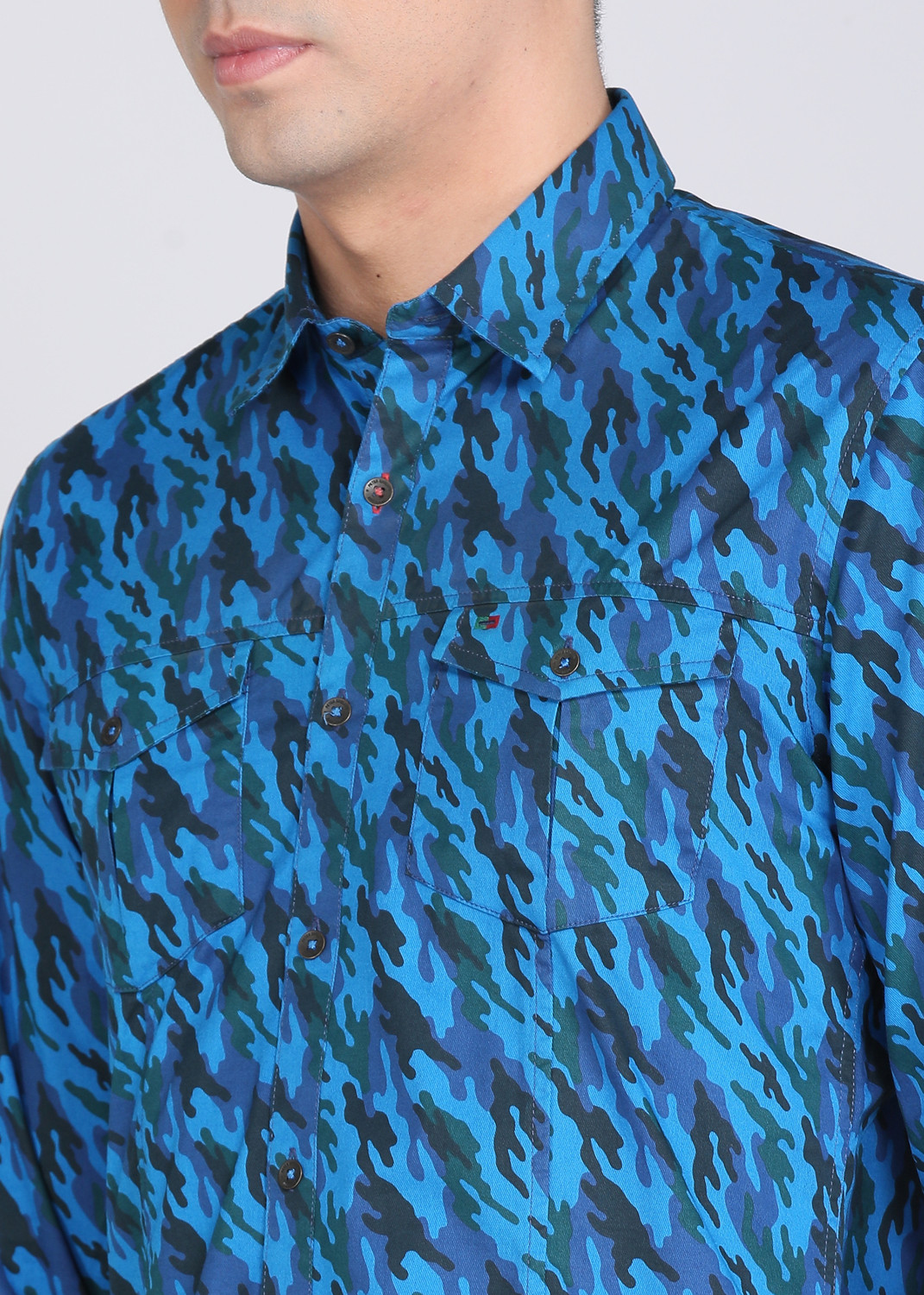 Image of PETER ENGLAND Men Printed Casual Blue Shirt