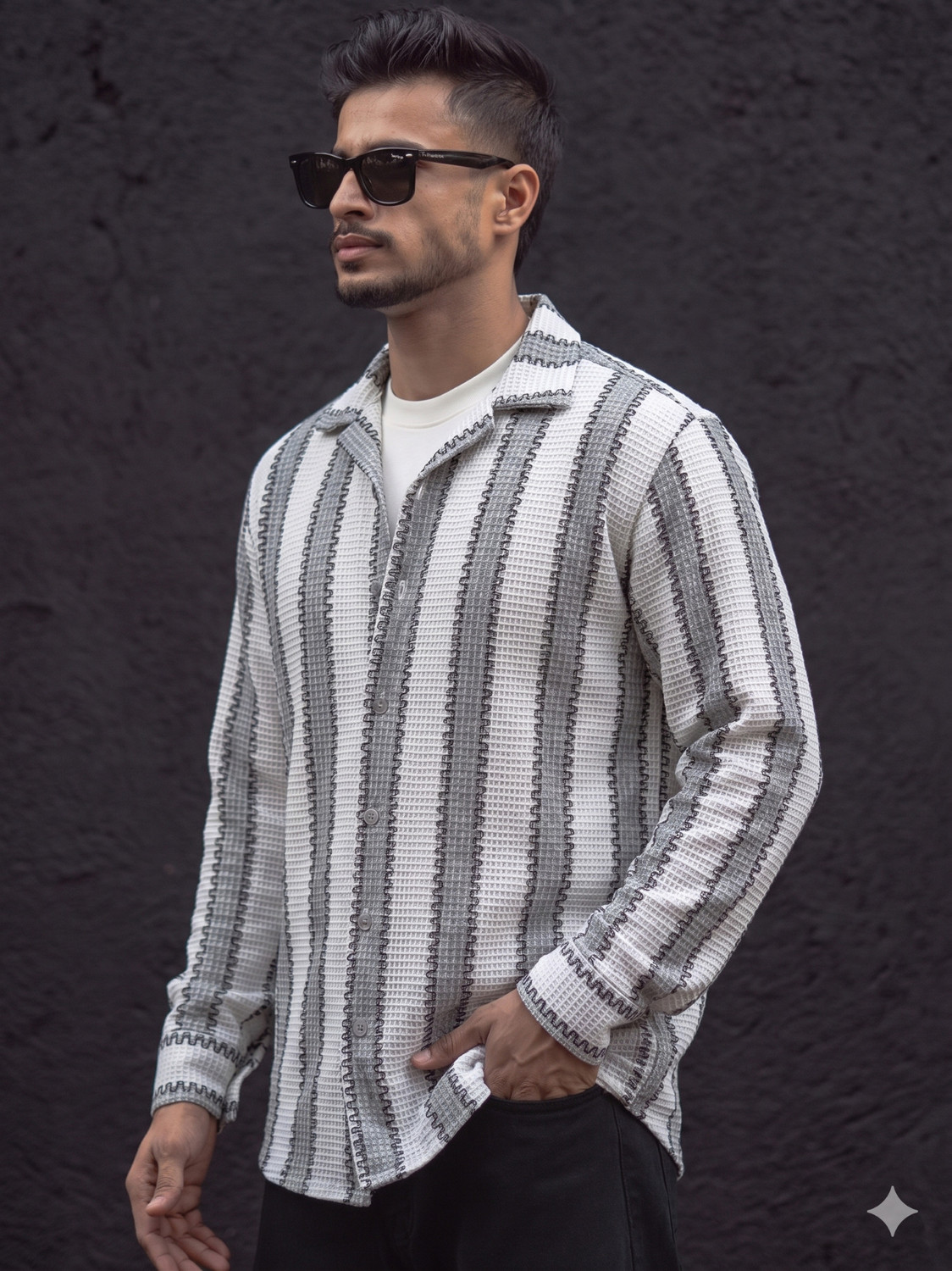 Image of Voroxy Men Striped Casual Grey, Multicolor Shirt
