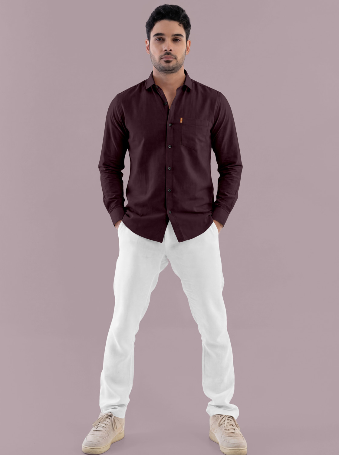 Image of SZN Men Solid Casual Maroon Shirt