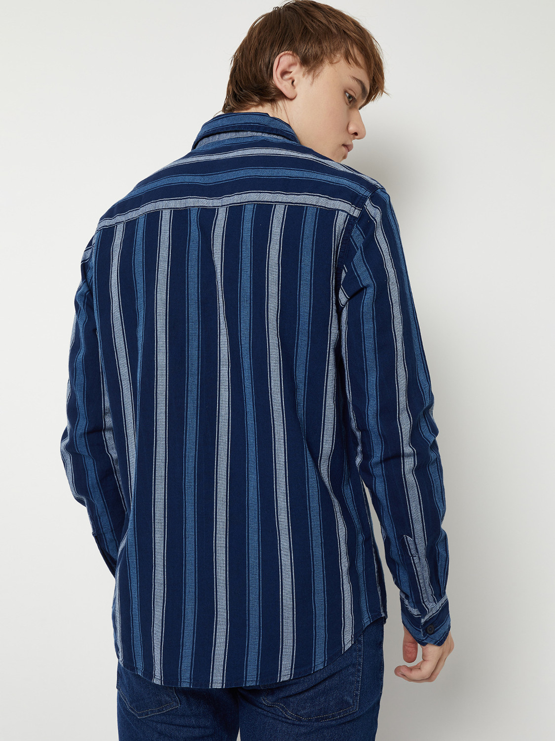 Image of MAX Men Striped Casual Blue Shirt