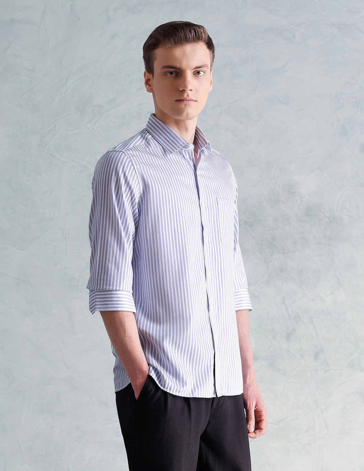 Image of ARROW Men Striped Formal White Shirt