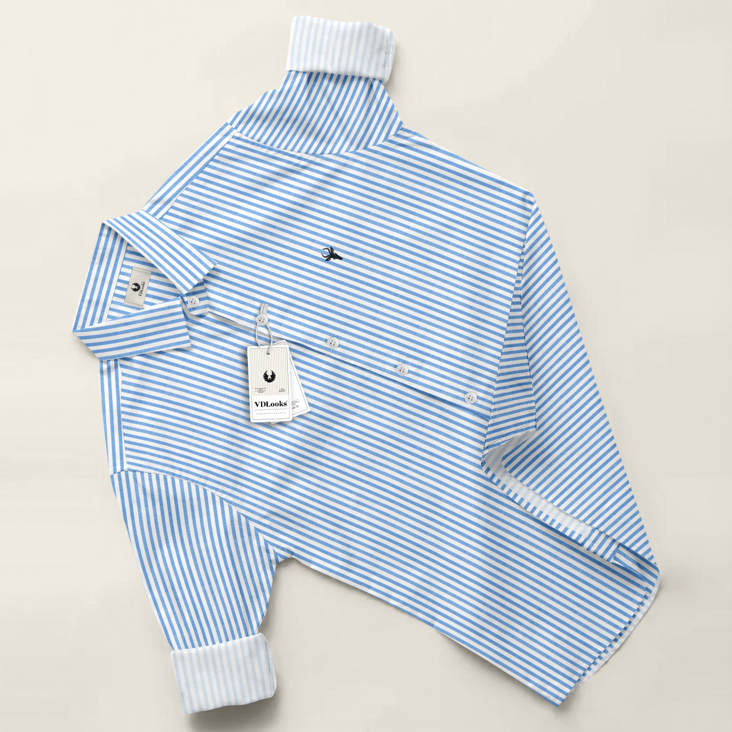 Image of vdlooks Men Striped Casual Blue, White Shirt