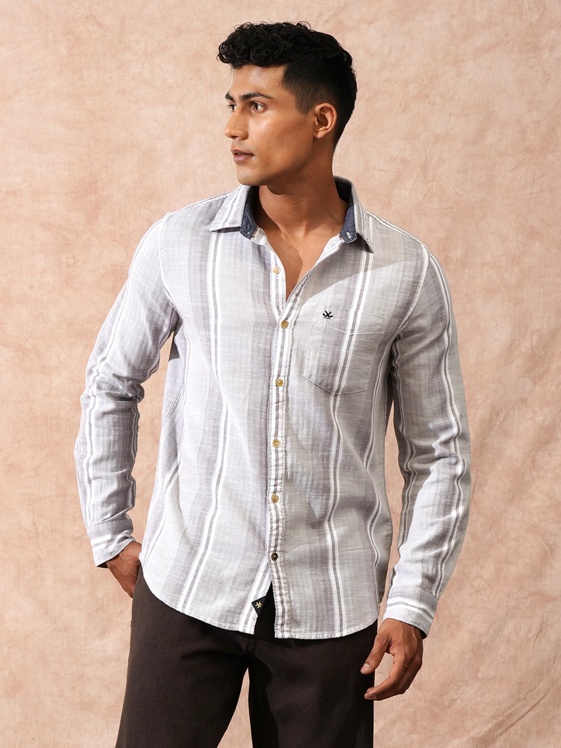 Image of WROGN Men Slim Fit Striped Casual Shirt