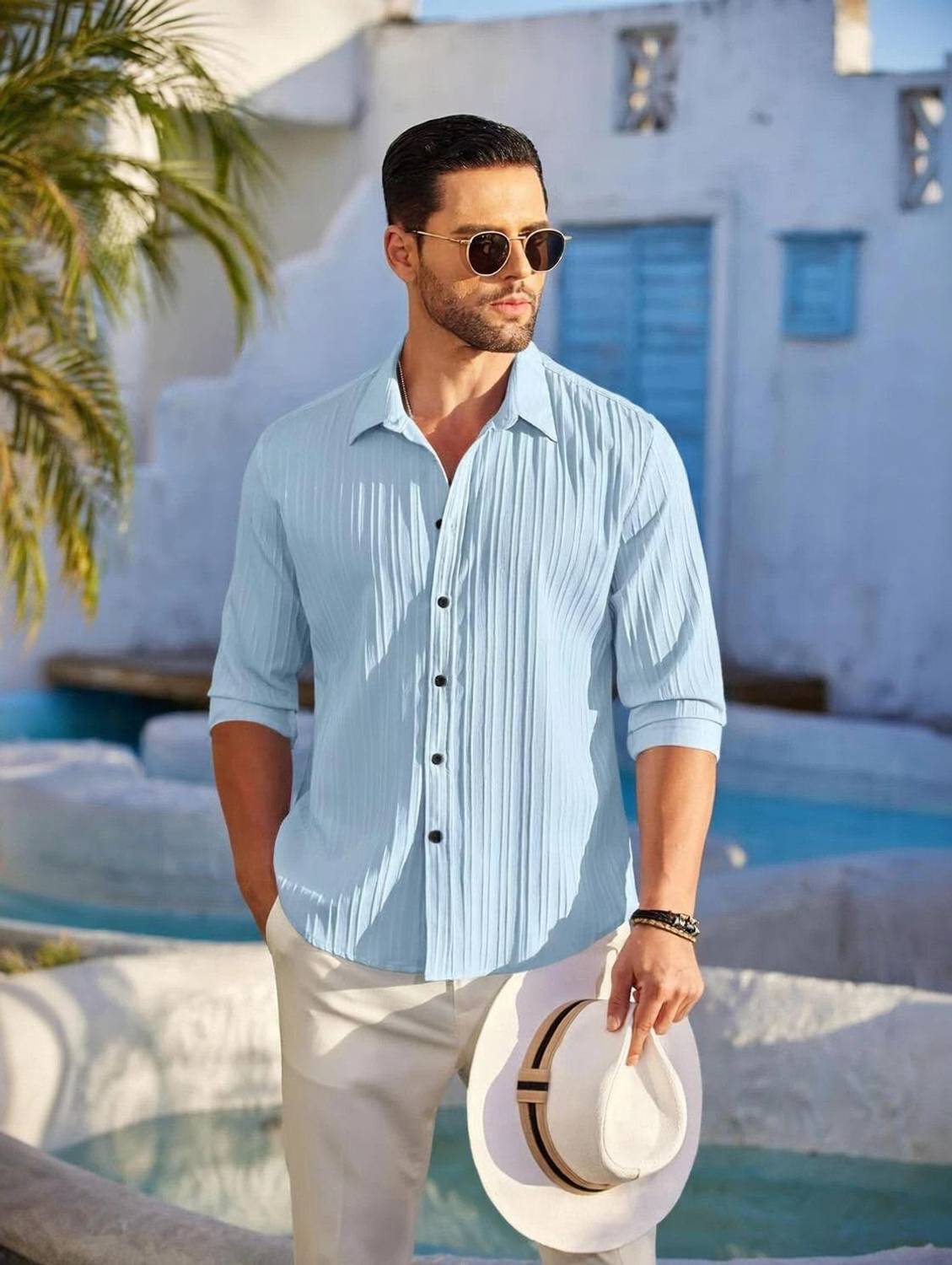 zbio Men Solid Casual Blue Shirt