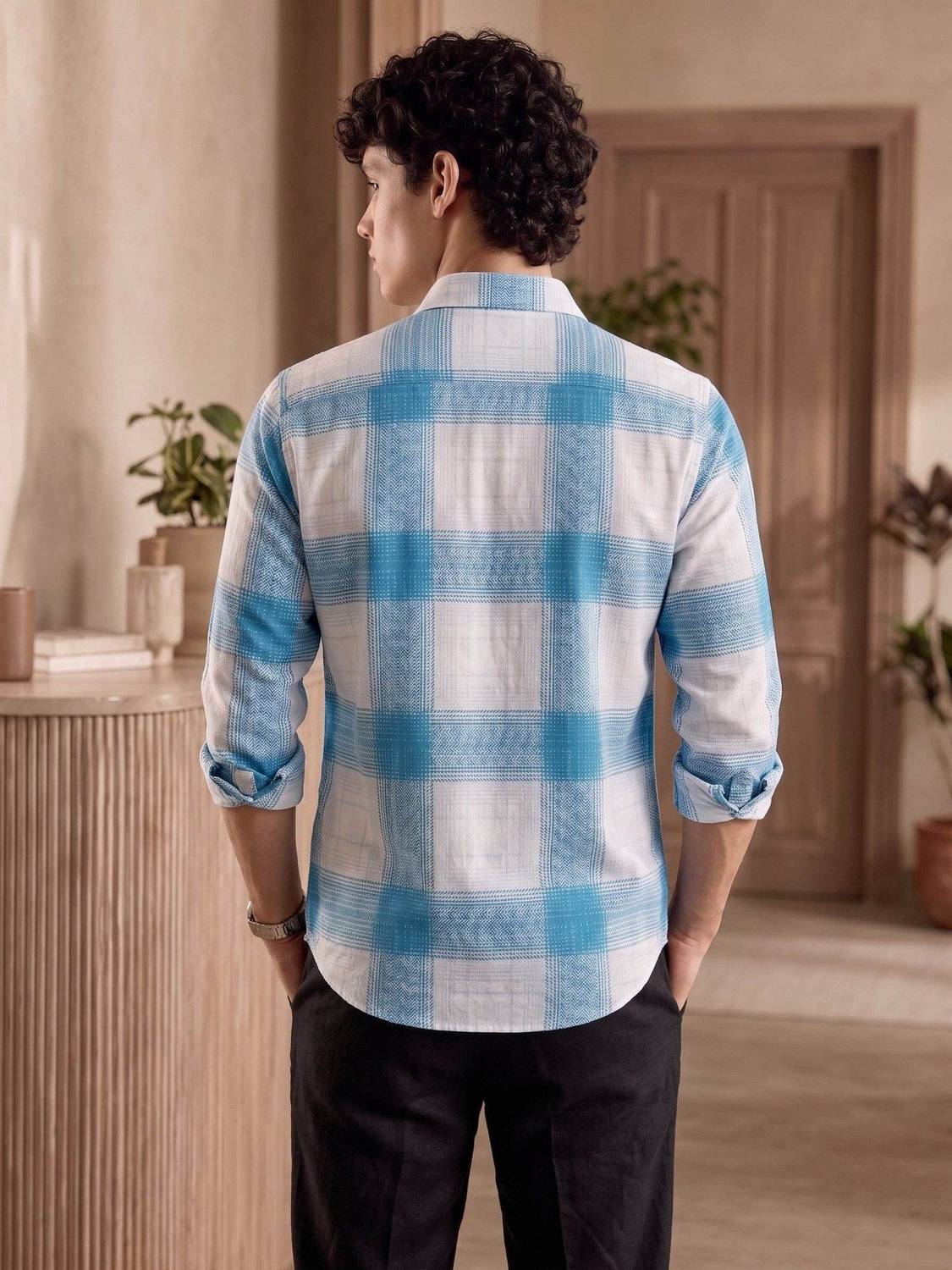 RAHUL Men Checkered Casual White, Blue Shirt - Image 2