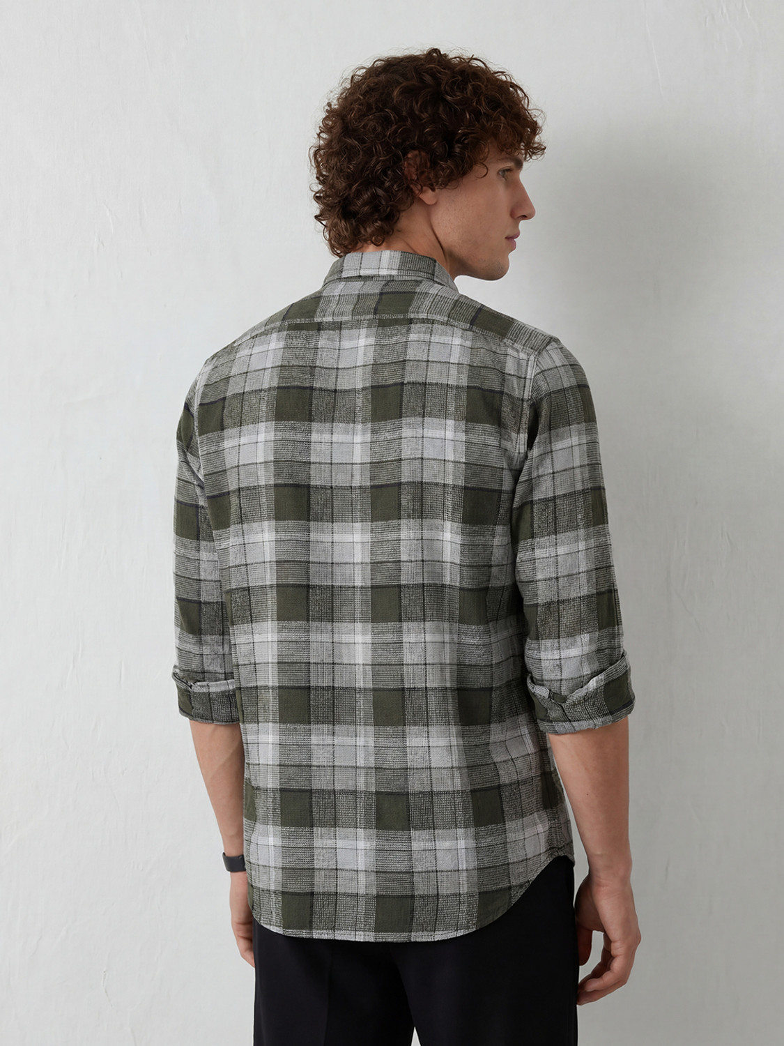 Image of WROGN Men Checkered Casual Green Shirt