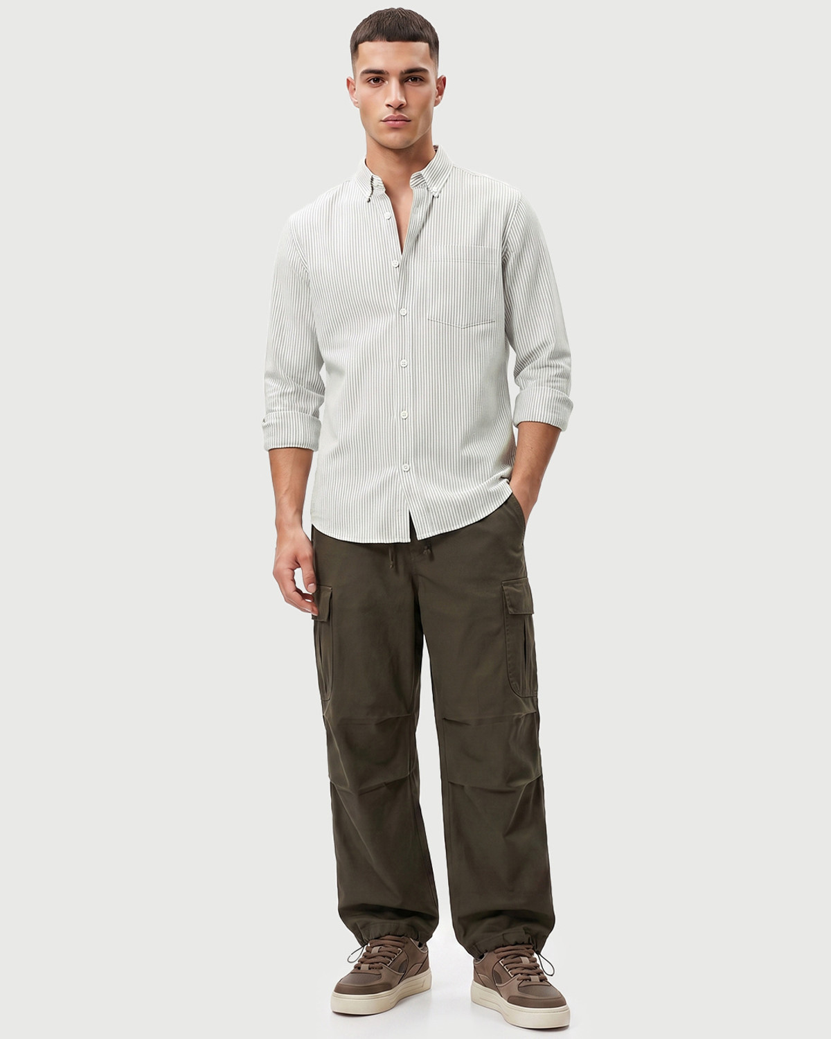 Image of BEWAKOOF Men Striped Casual White Shirt