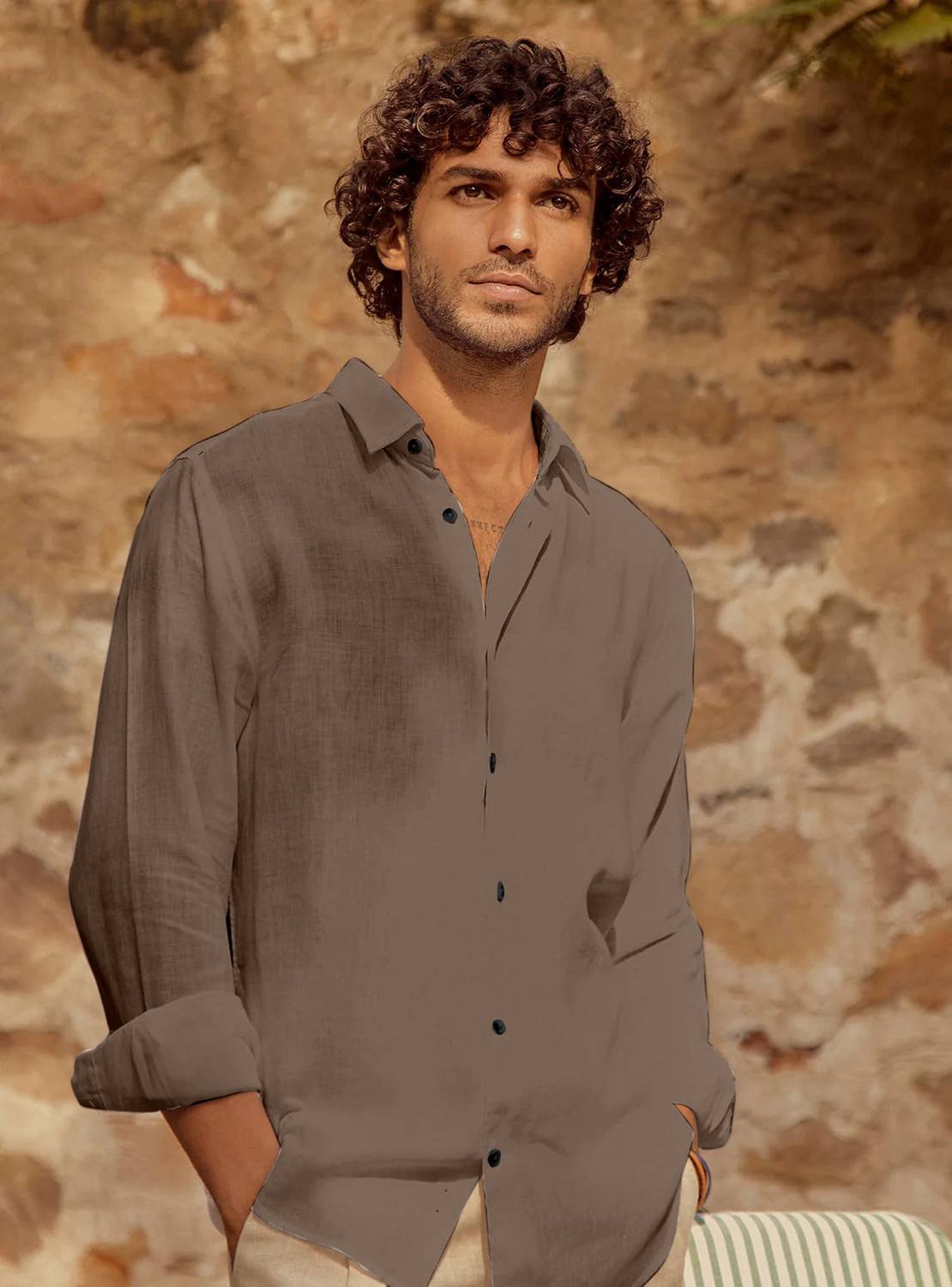 Ladytone Men Solid Casual Khaki Shirt (Green)