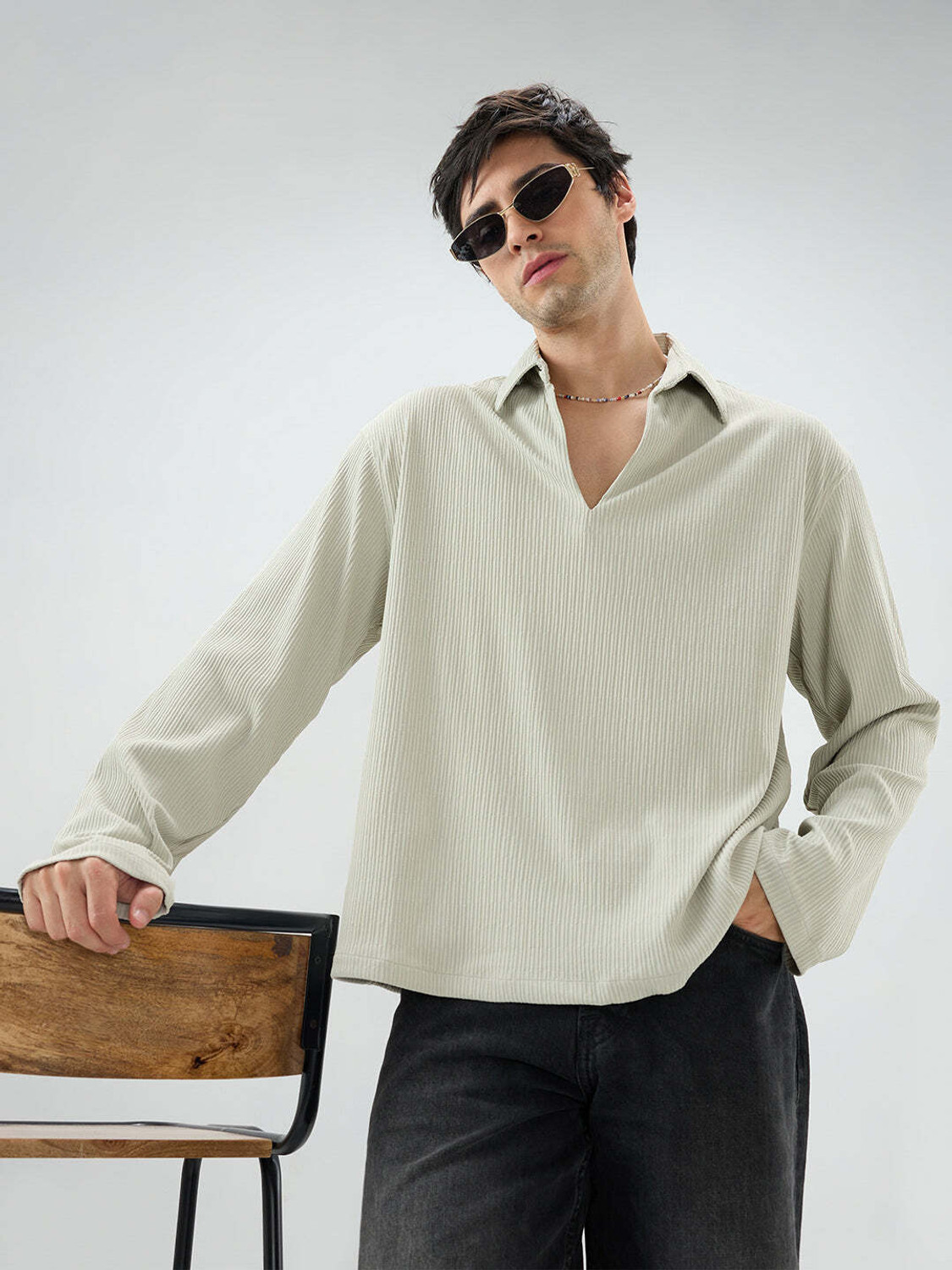 Image of VASTRADO Men Self Design Casual Green Shirt