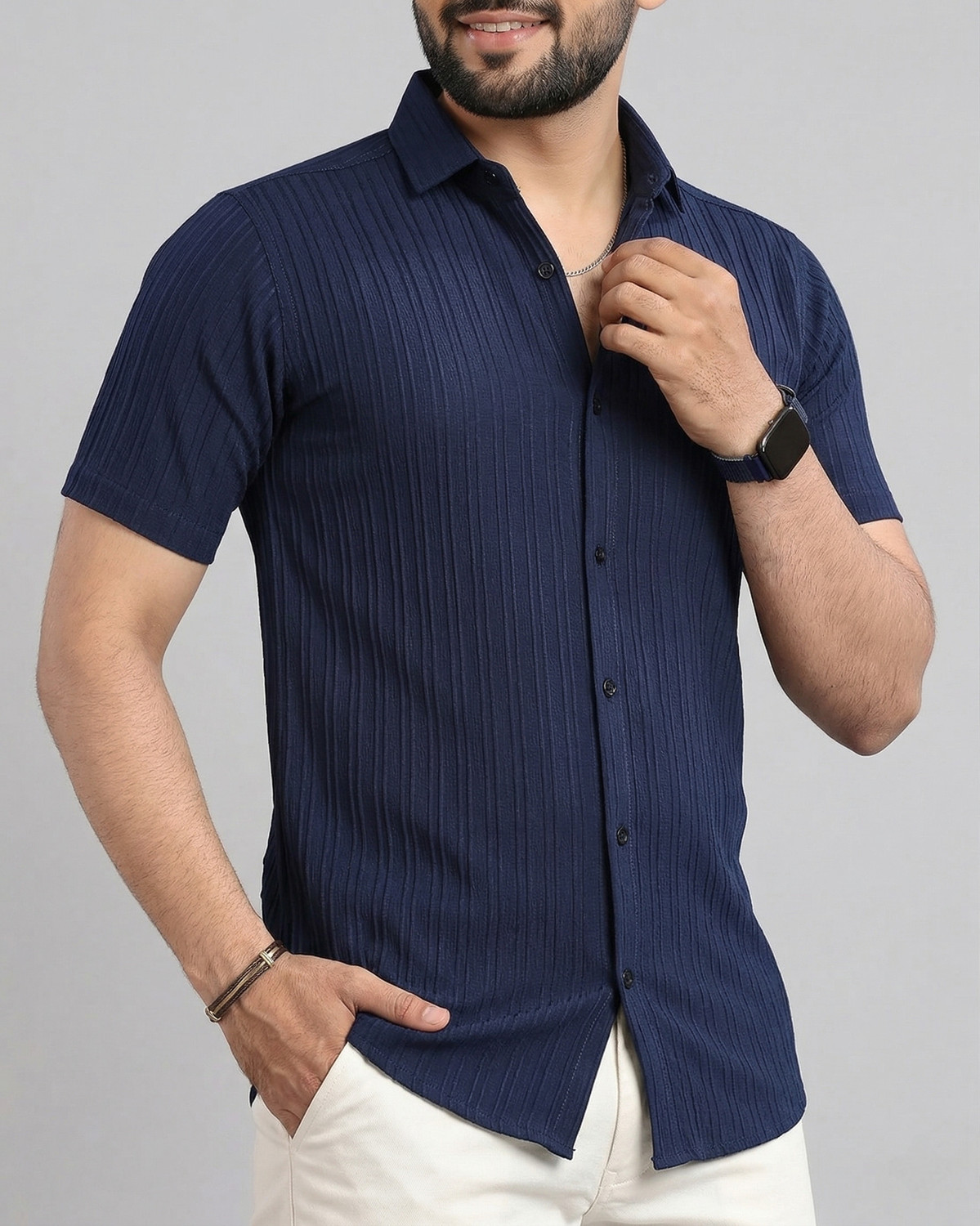 Image of YAMOLISH ENTERPRISE Men Solid Casual Blue Shirt