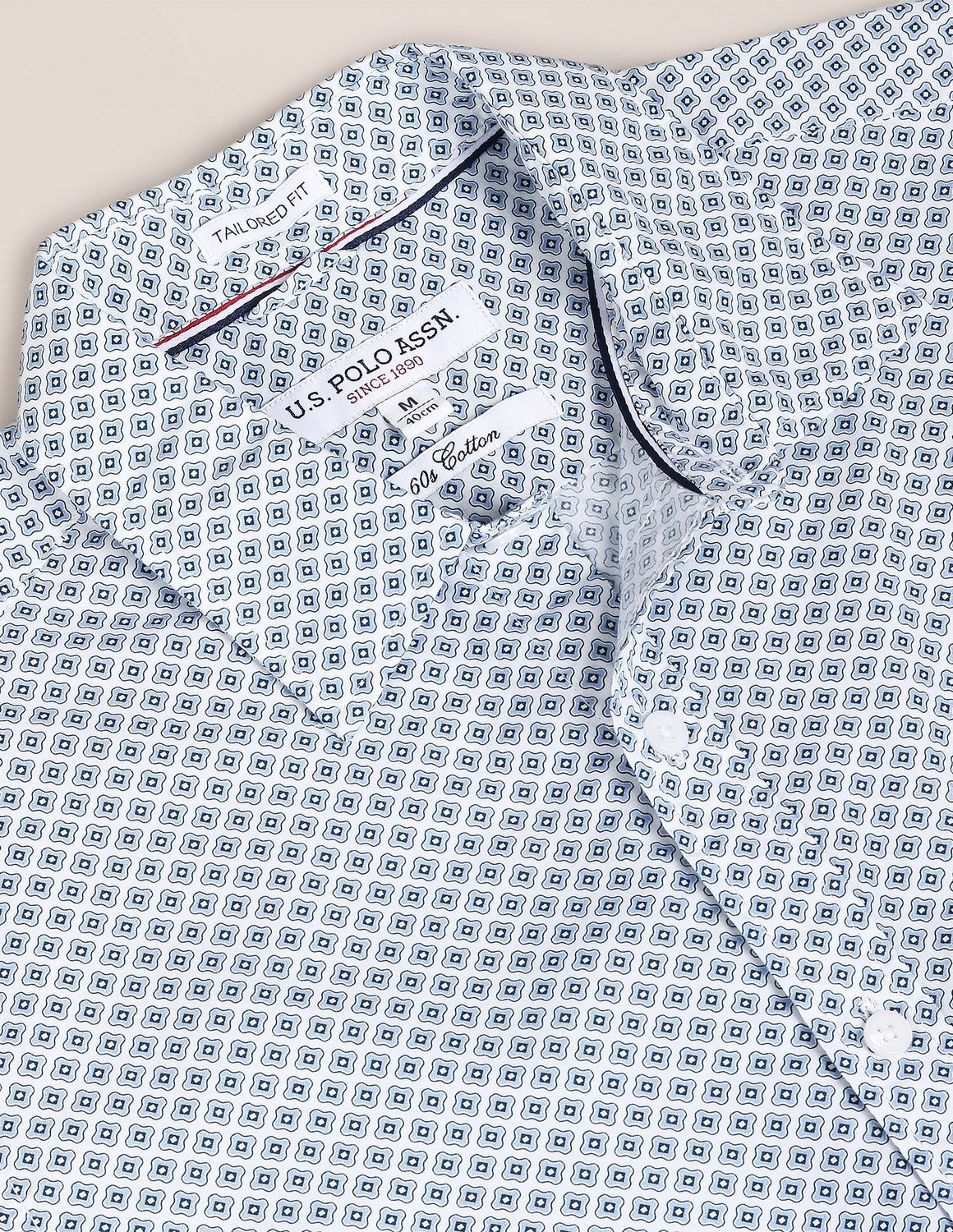 Image of U.S. POLO ASSN. Men Printed Casual White, Grey Shirt