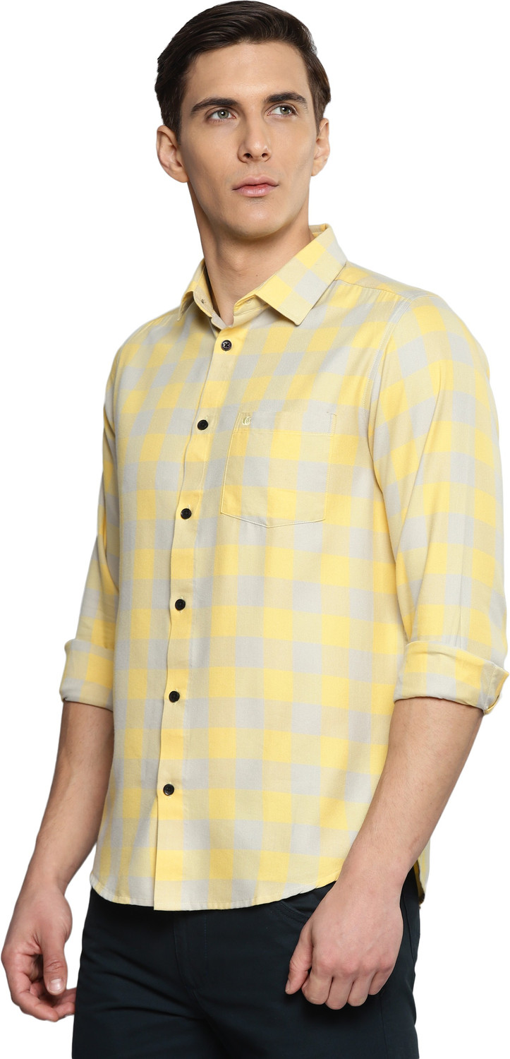 Image of Allen Cooper Men Checkered Casual Yellow Shirt
