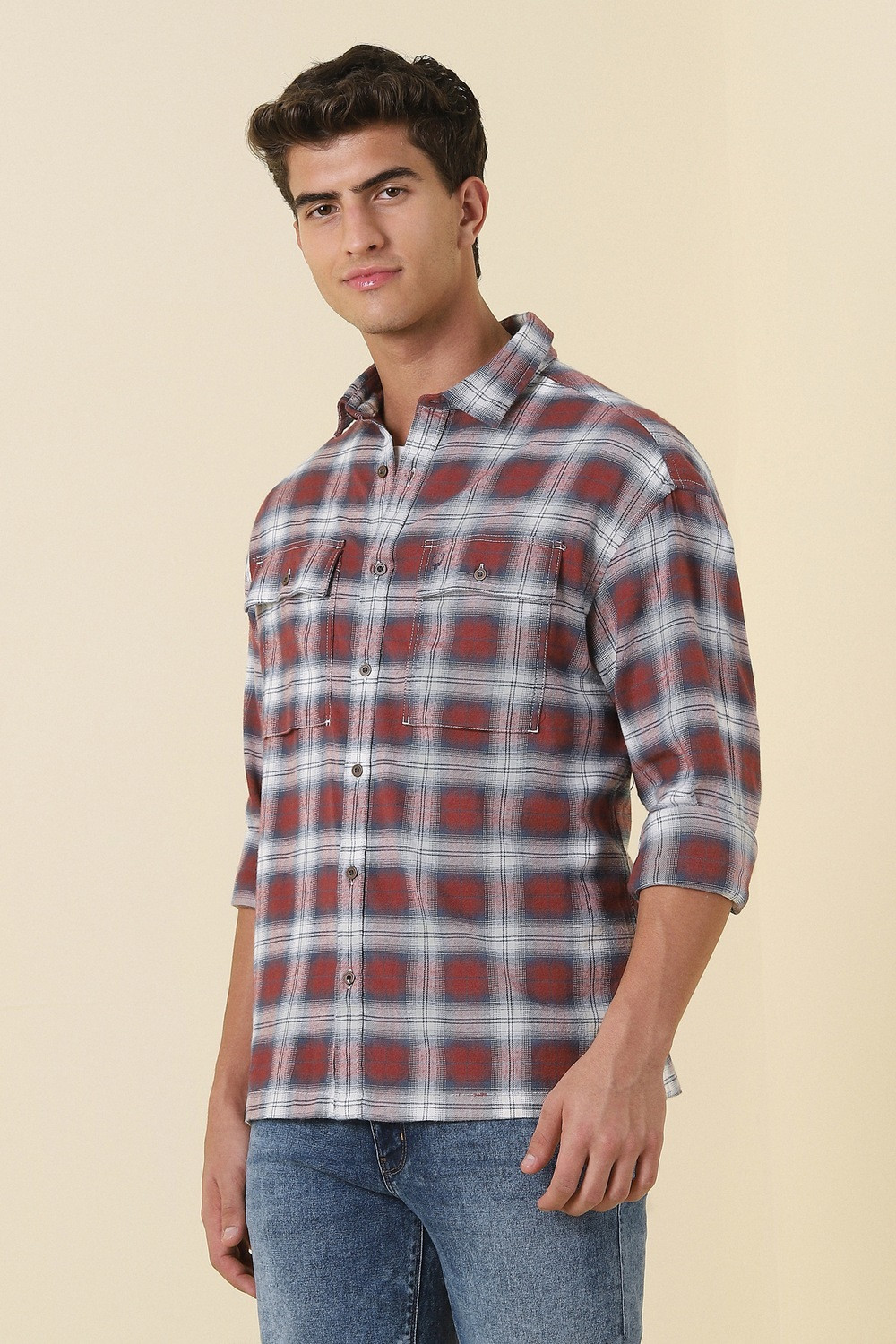 Image of Allen Solly Men Checkered Casual Multicolor Shirt