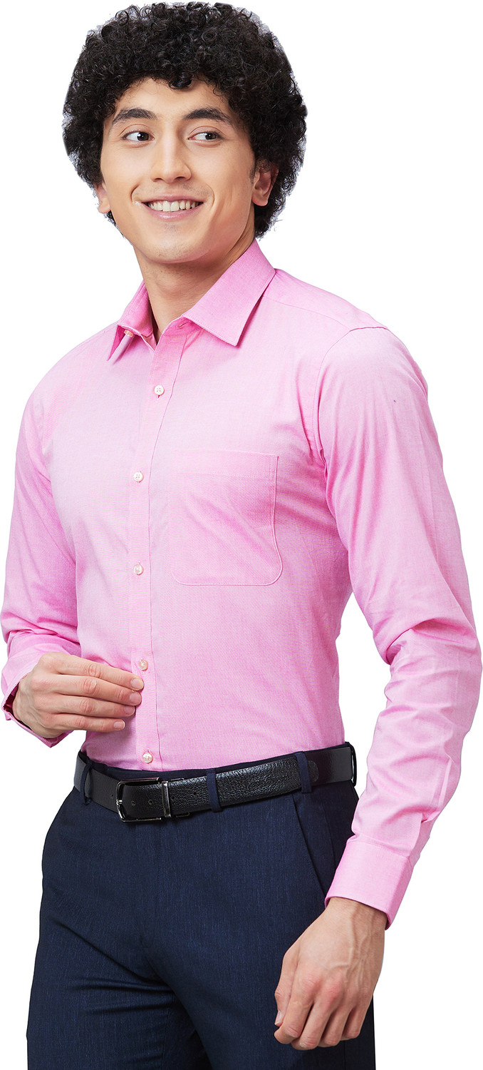 Image of Raymond Men Self Design Formal Pink Shirt