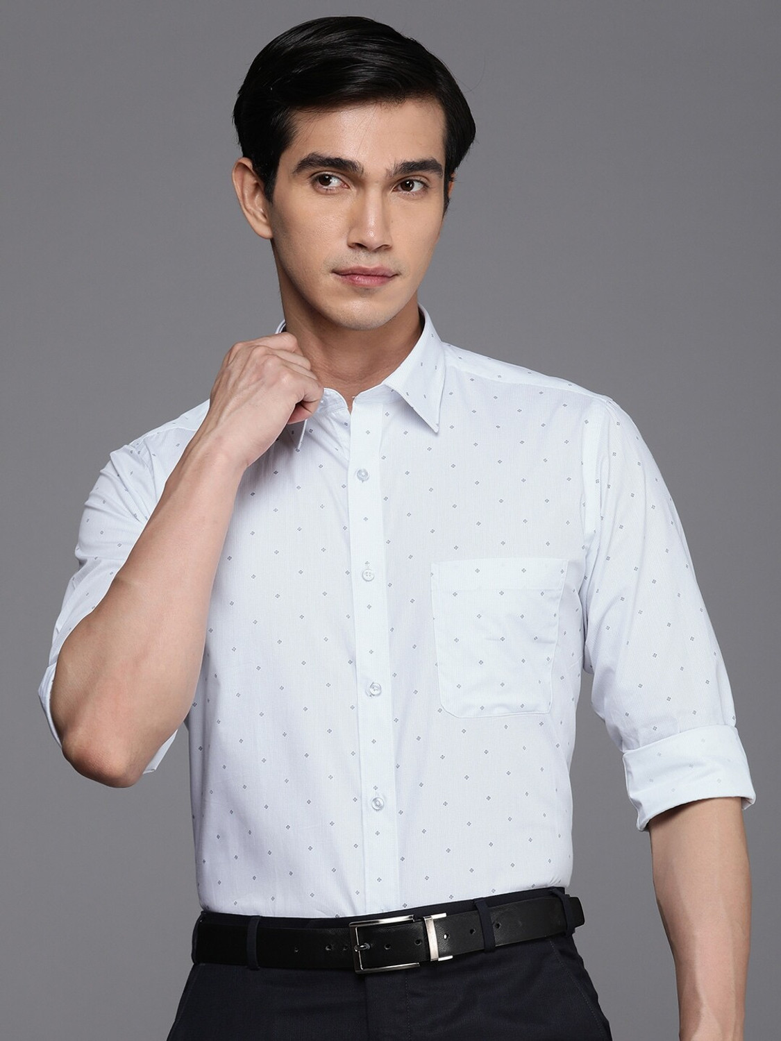 Image of Raymond Men Printed Formal Light Green, Blue Shirt