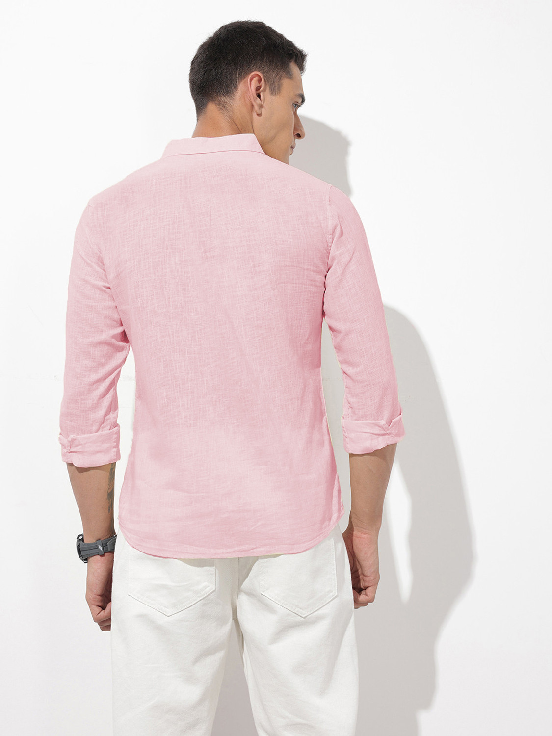 Image of SHIRTZONE Men Solid Casual Pink Shirt