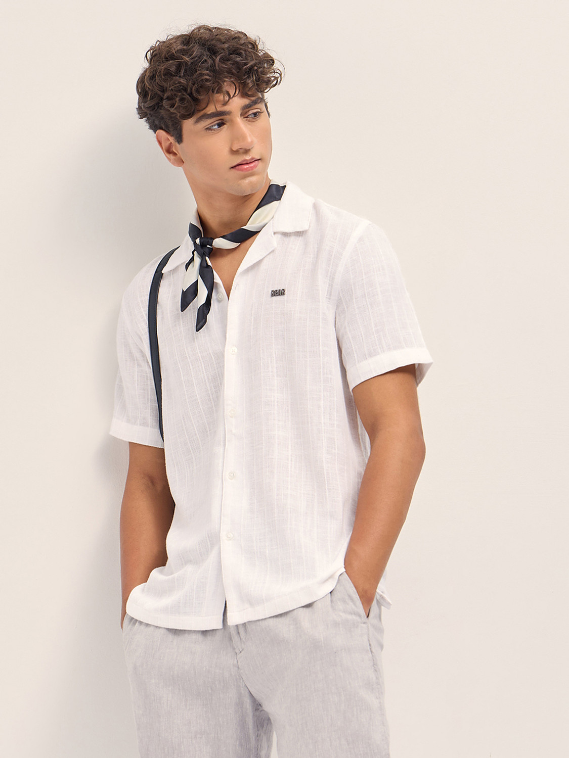 Image of THE BEAR HOUSE Men Striped Casual White Shirt