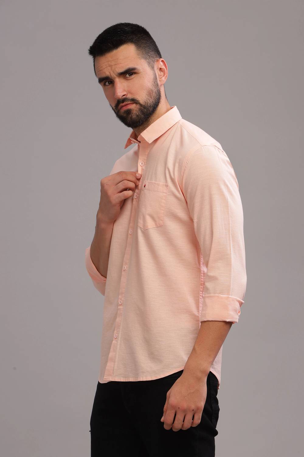 BLUE SQUAD Men Orange Cotton Shirt - Image 3