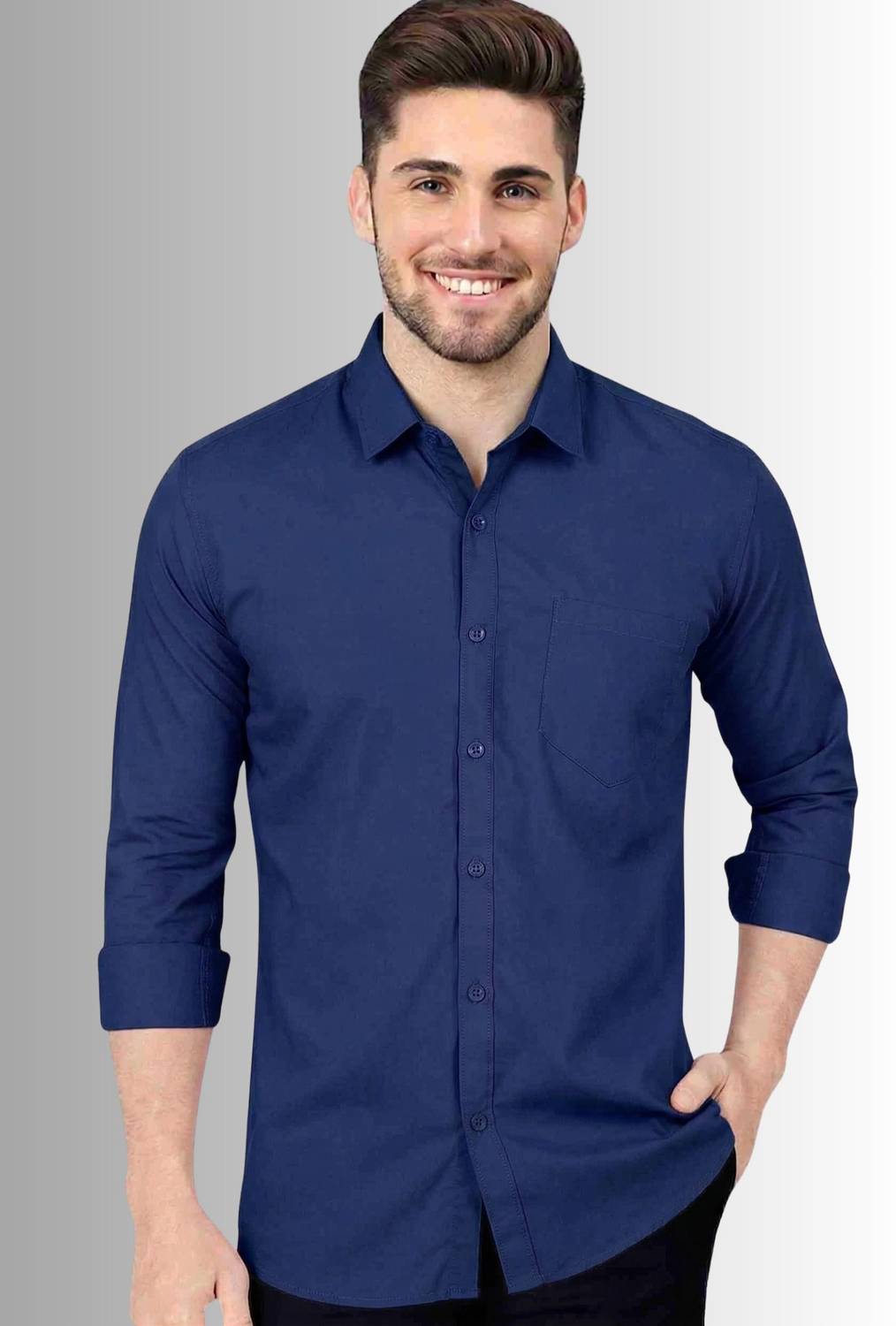 Feel high Men Regular Fit Solid Spread Collar Casual Shirt