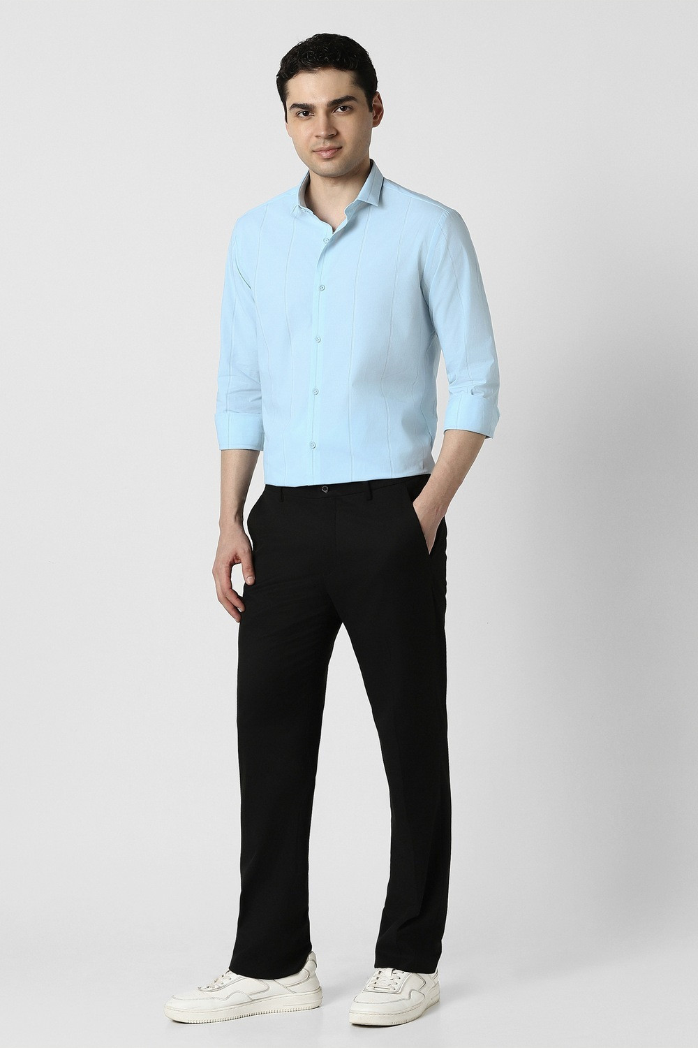 Image of PETER ENGLAND Men Striped Formal Light Blue Shirt
