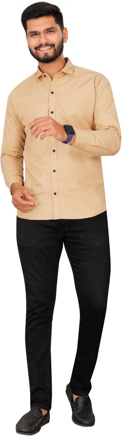 AVM SILK MILLS Men Solid Casual Beige Shirt