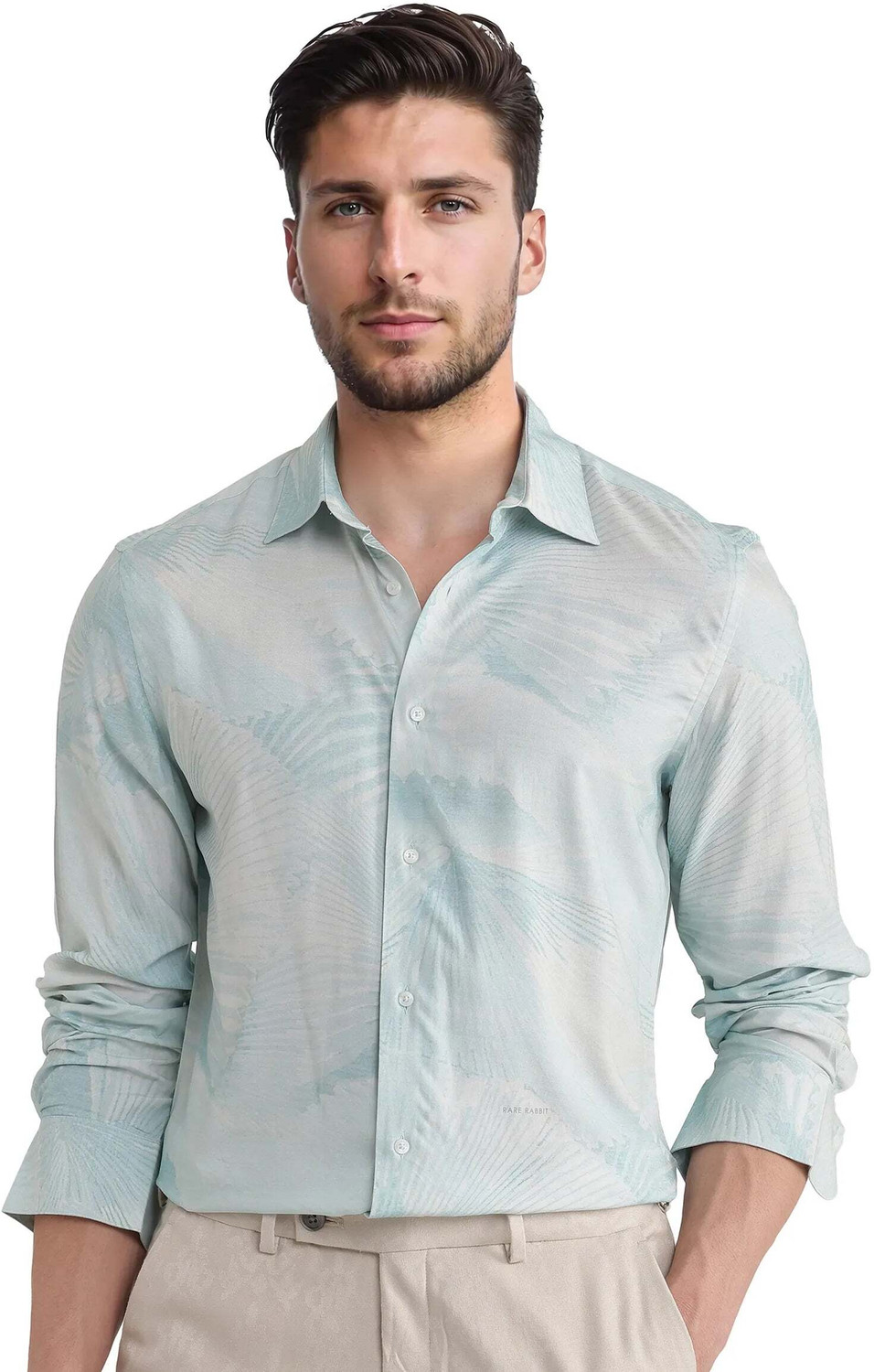 Image of RARE RABBIT Men Printed Casual Blue Shirt