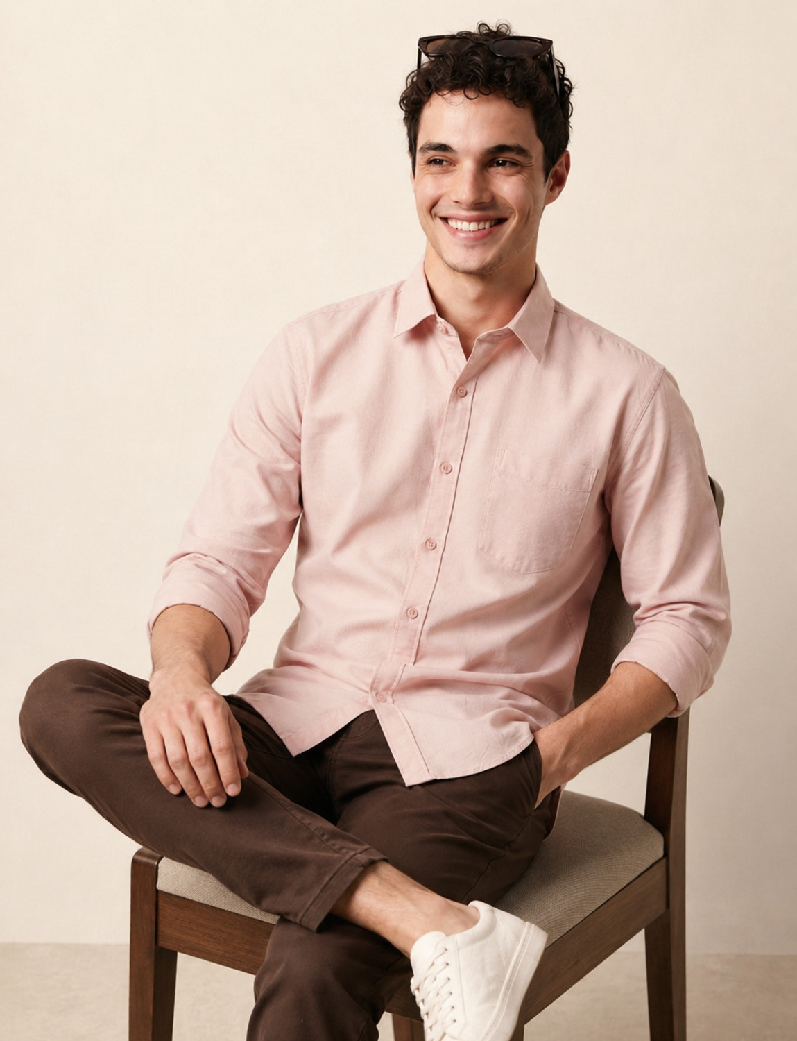 Image of Roadster Men Solid Casual Cream Shirt