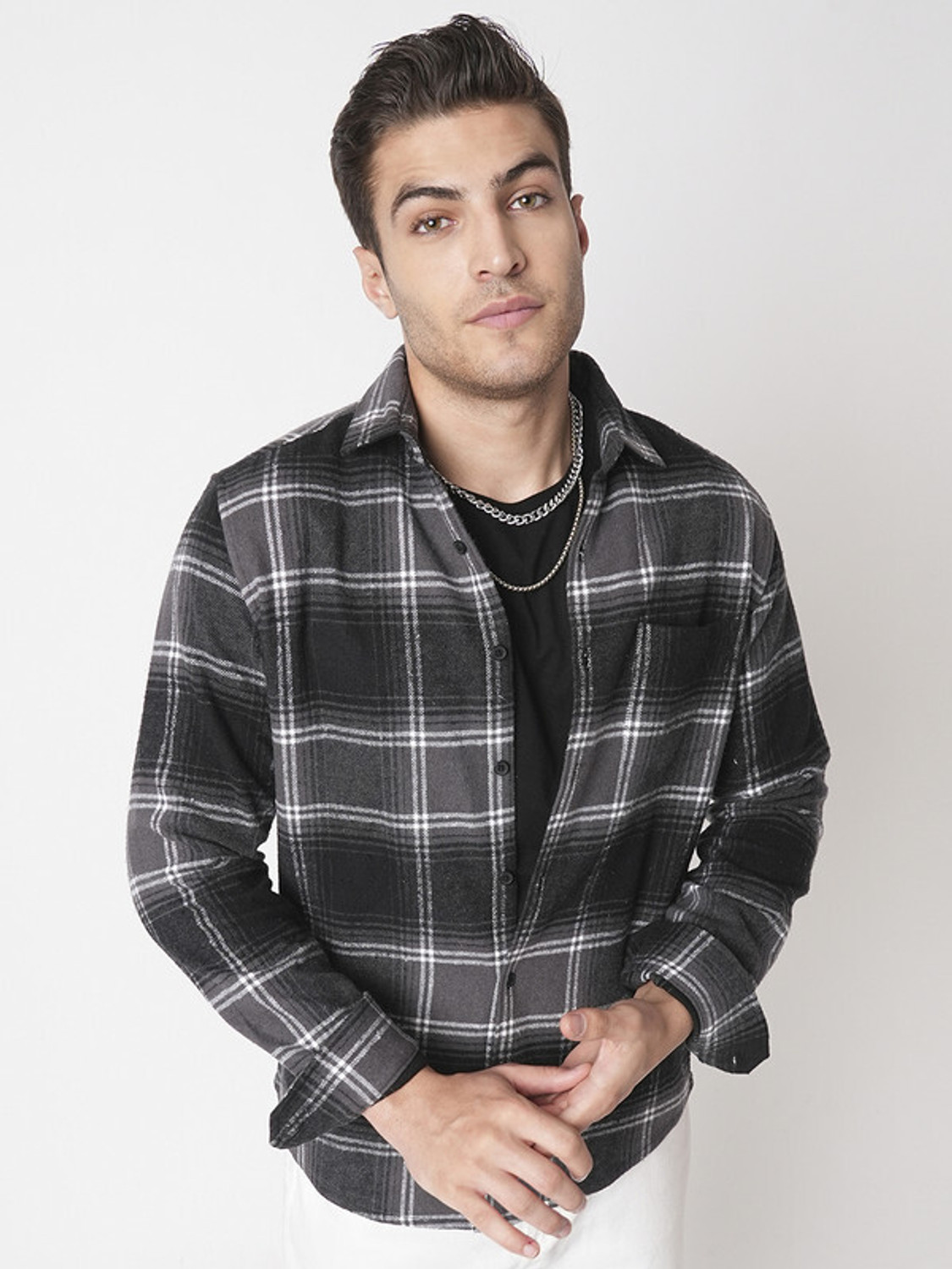 Image of VASTRADO Men Checkered Casual Black Shirt