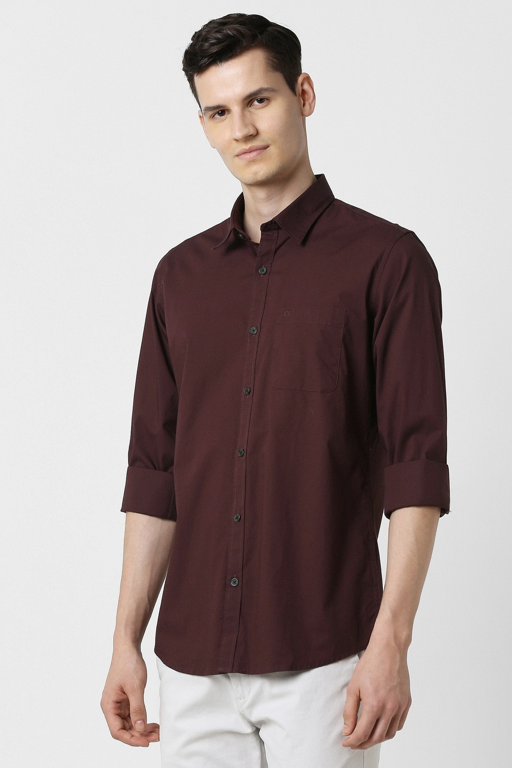 Image of PETER ENGLAND Men Solid Casual Maroon Shirt