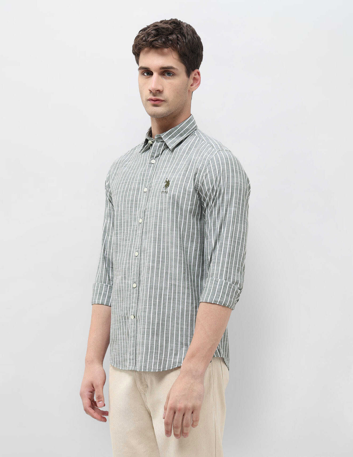 Image of U.S. Polo Assn. Denim Co. Men Striped Casual Green Shirt