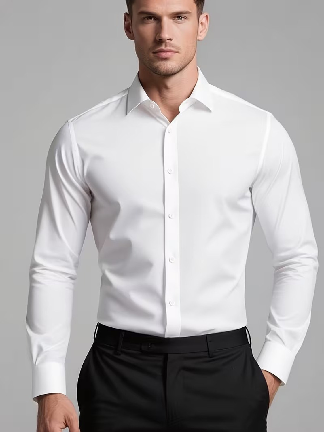 Image of JexPuti Men Solid Formal White Shirt