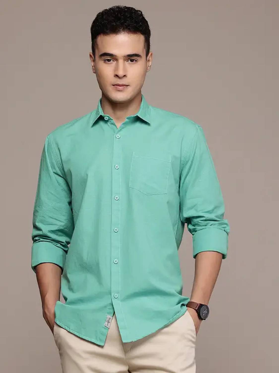 Clyver Men Solid Casual Light Green Shirt
